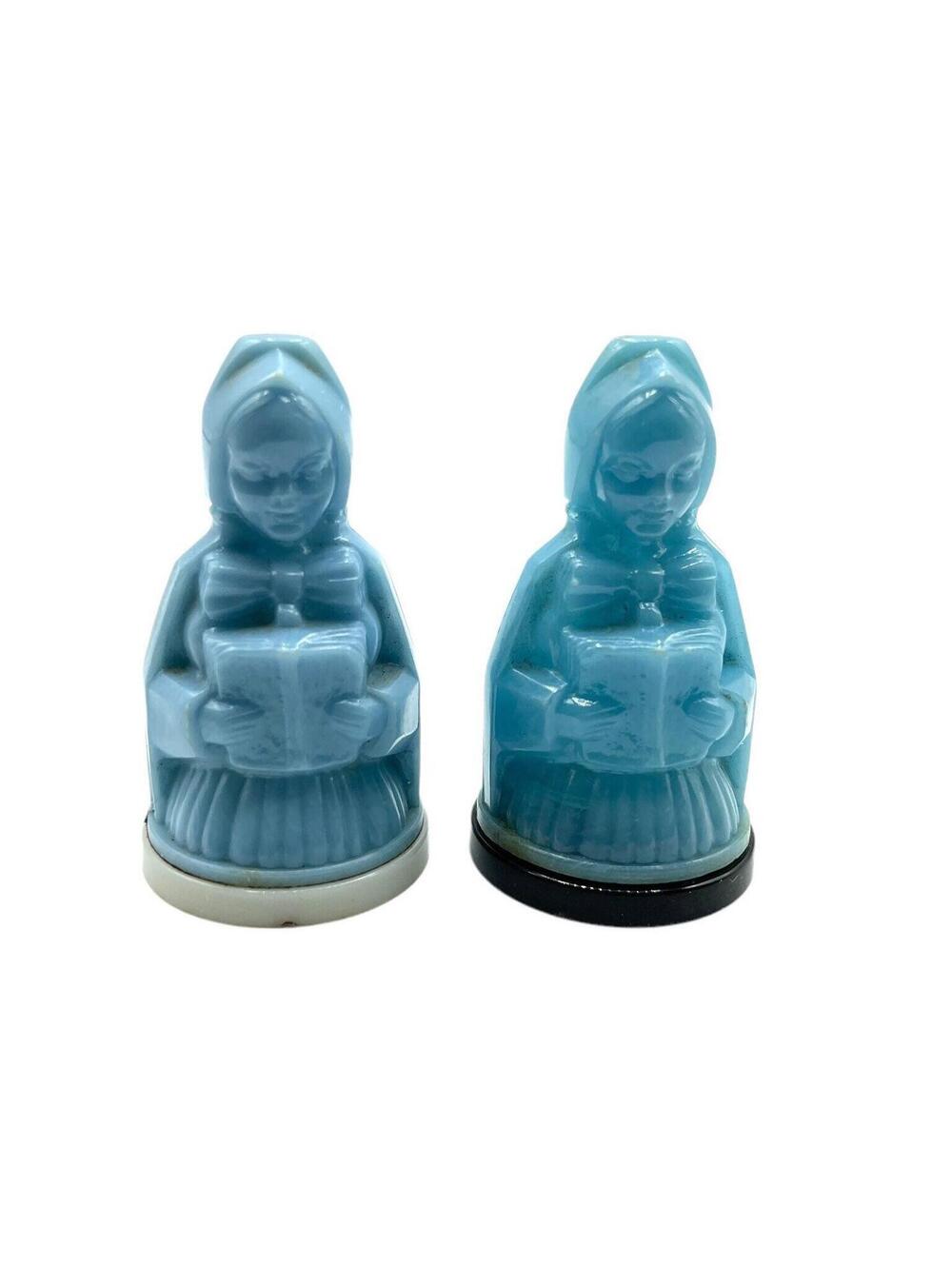 Vintage Pilgrim Maid Salt & Pepper Shakers: Blue Plastic Kitchen Decor